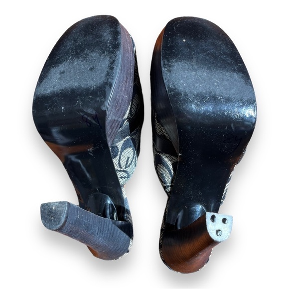 Guess Logo Black/Brown Y2K stacked Platform Heel Slip On Mules w/ buckle accents - Picture 9 of 11